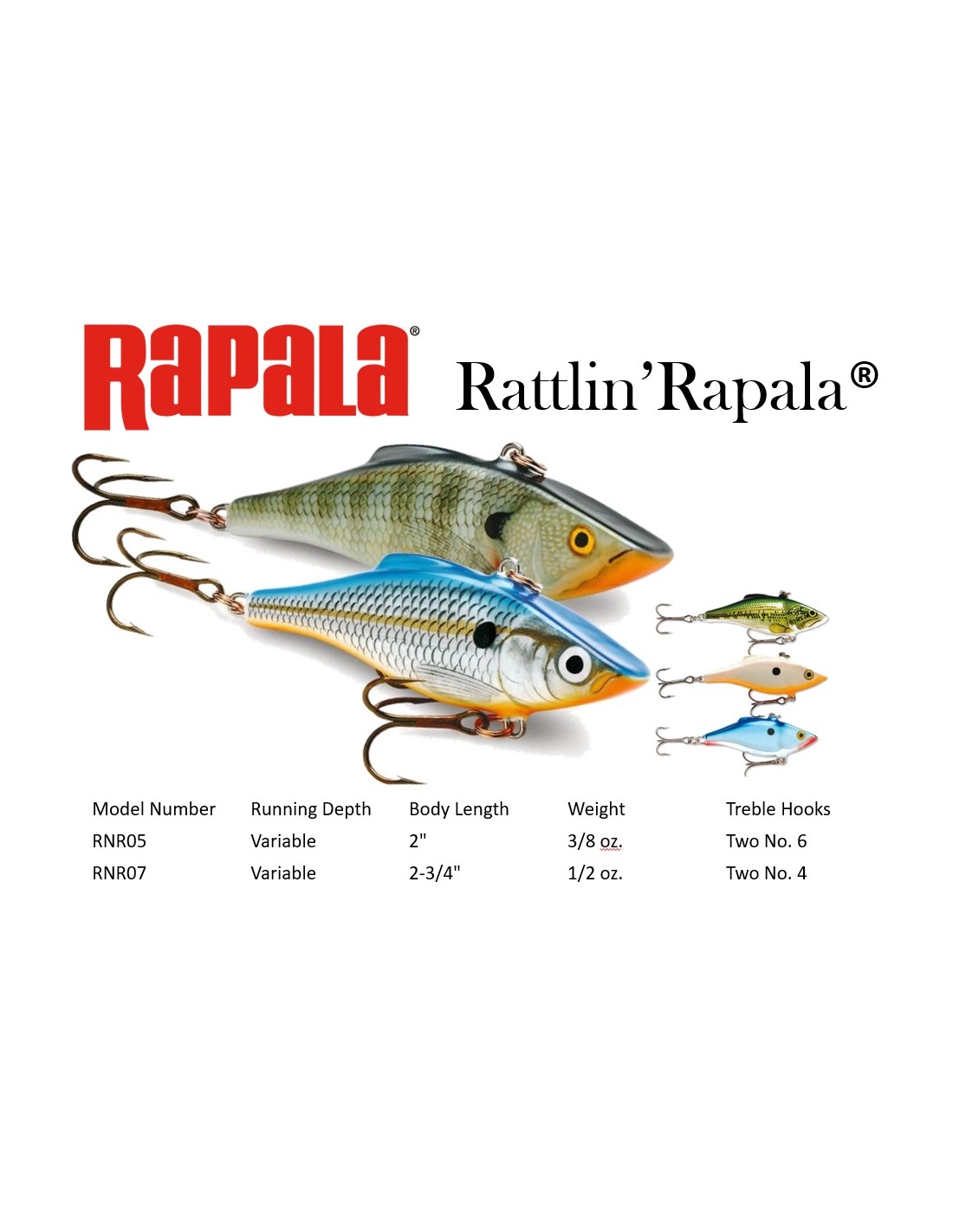 thumbnail image 2 of Rapala Rattlin' Rapala 05 Baby Bass - Loud Shallow Running Crankbait With Double Treble Hooks 2 of 10
