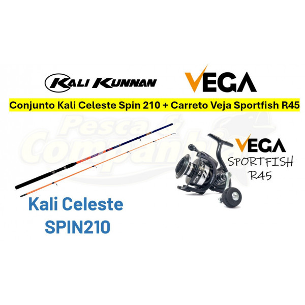 Conjunto Cana Kali Celeste Spin 210 + Carreto Vega Sportfish R45