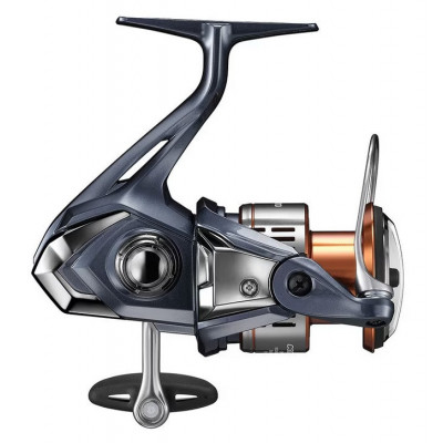 Shimano Nasci FD C3000 HG vista lateral esquerda, destacando o rotor azul e detalhes em cobre e prata