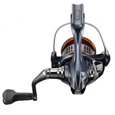 Shimano Nasci FD C3000 HG vista frontal com rotor cinzento, bobine cor cobre e manivela metálica