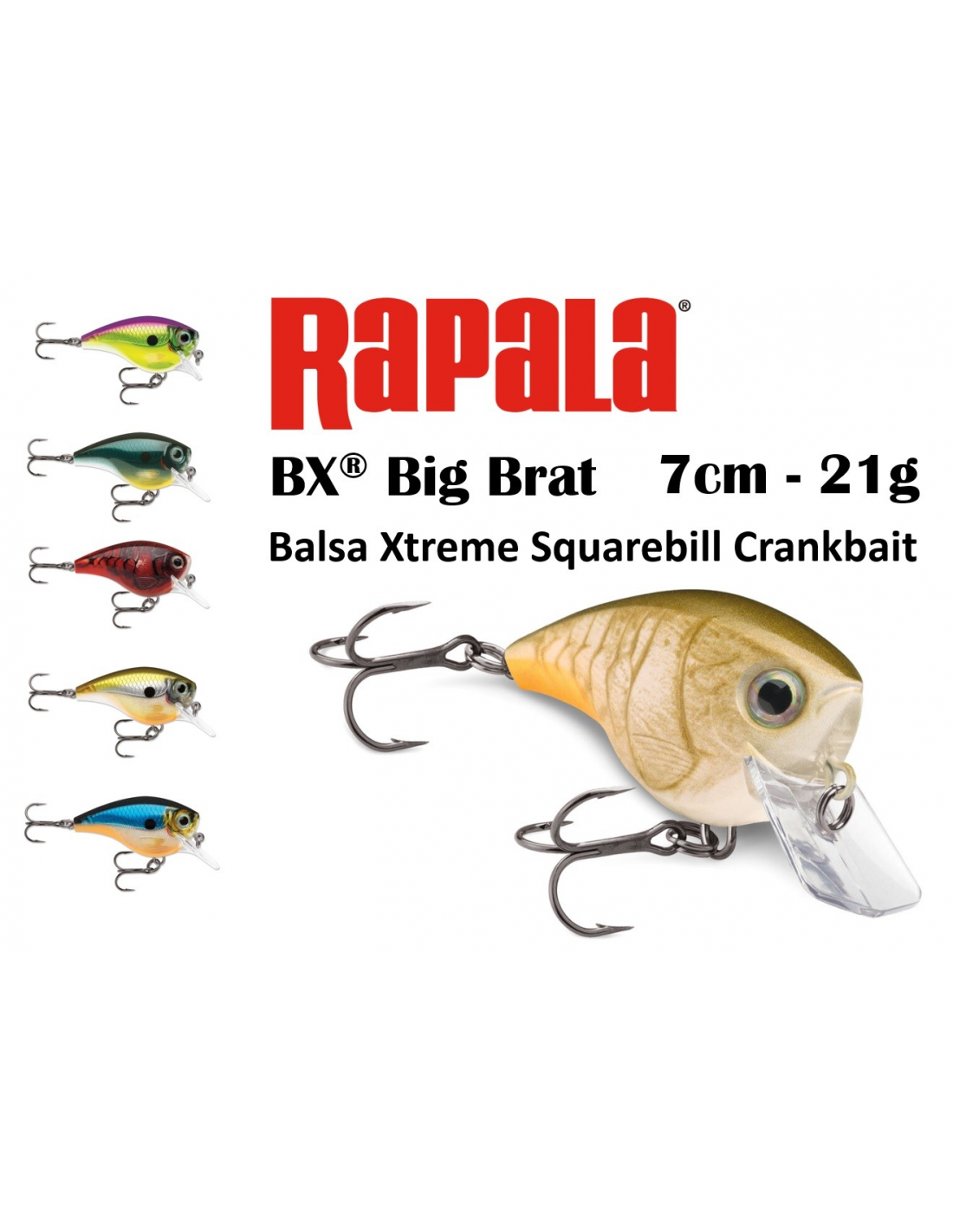 Rapala Balsa Extreme BX Mid Brat 05 Squarebill Crankbait - 7/16 Oz, Choose Your Color